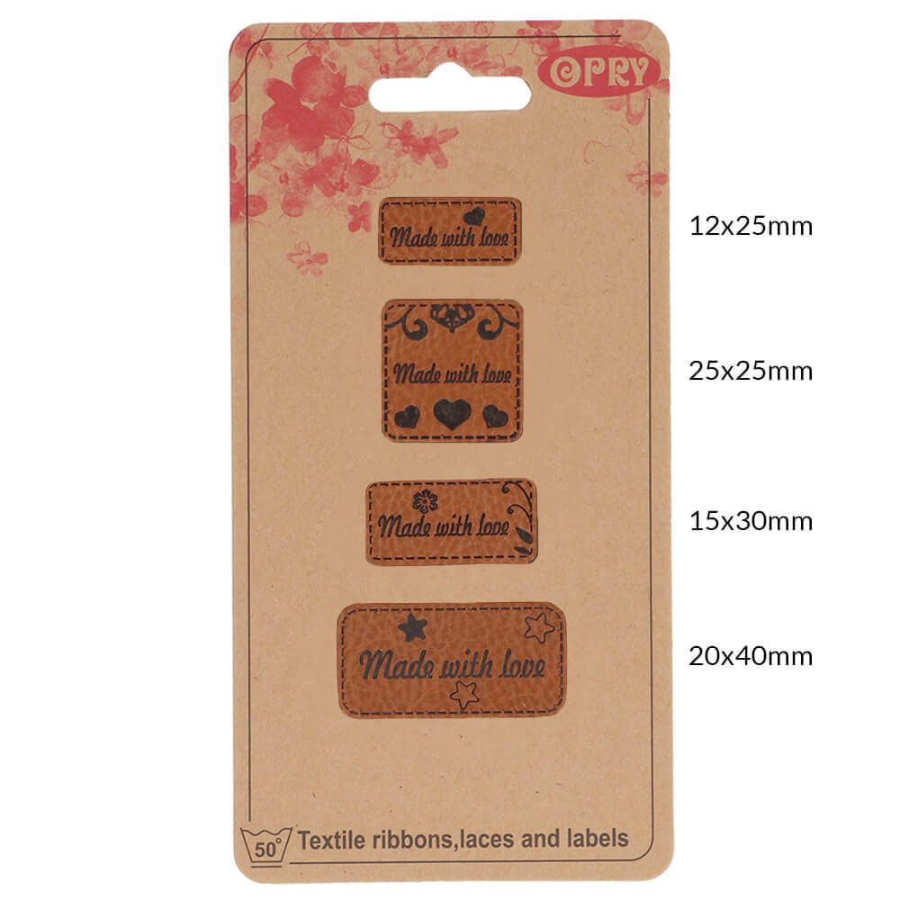 4 Labels 'Made with love' - bruin imitatieleer - Opry